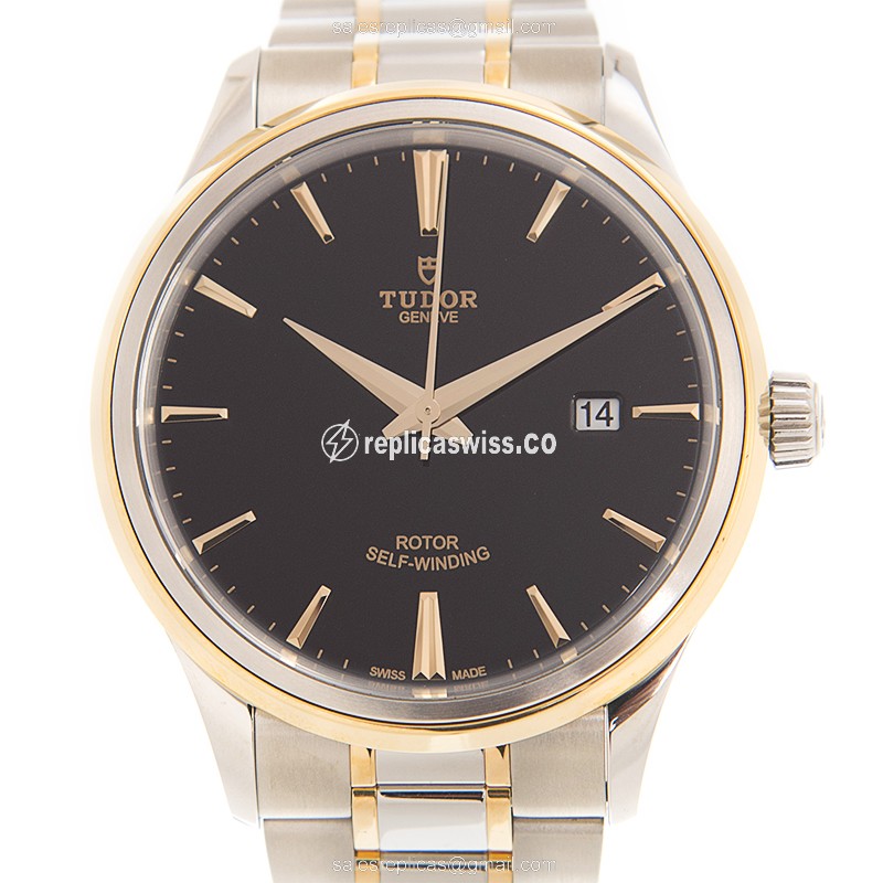 Elegant Tudor 12703-65073-BK Replica, Automatic Movement, Black Dial, 18kt Steel Case & Strap Watch