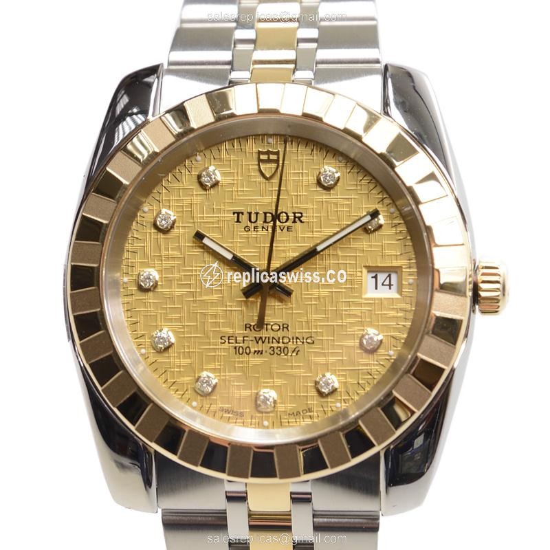 Elegant Tudor 21013-62583-10DI-CHCL Automatic Gold-Steel Watch | Sapphire Crystal, Silver Strap