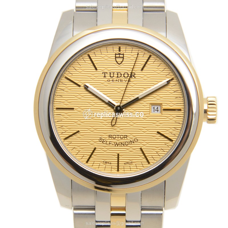 Elegant Tudor 53003-68033 Glamour Date Replica in Gold & Steel, Automatic Movement Silver Strap