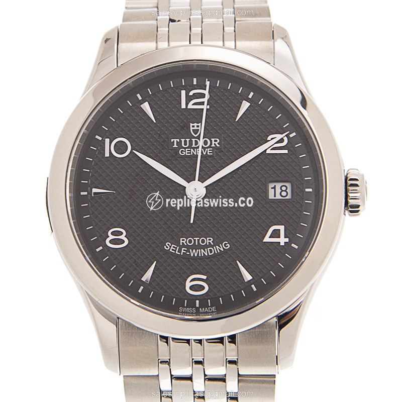 Elegant Tudor 91450-67030-BK Automatic Steel Replica with Black Dial Silver Band Watch