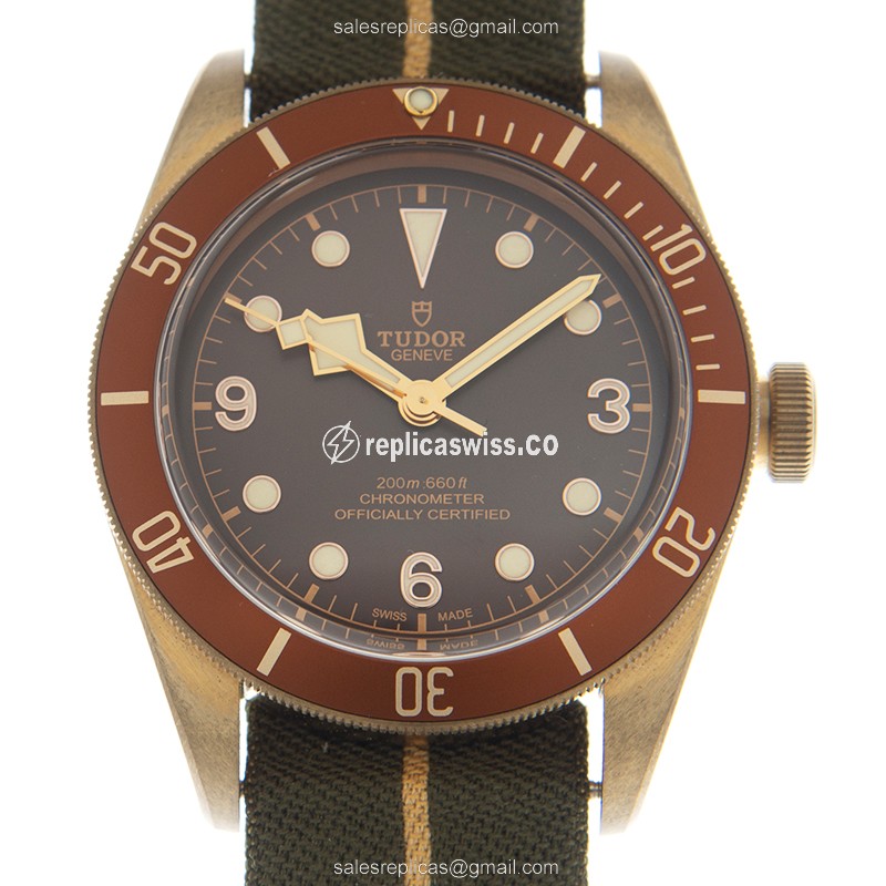 Elegant Tudor Black Bay Bronze Replica with Automatic Movement Brown Canvas Strap Watch