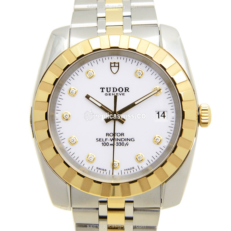 Elegant Tudor CLASSIQUE 21013-62583 Automatic Gold & Steel Replica with White Dial & Silver Steel