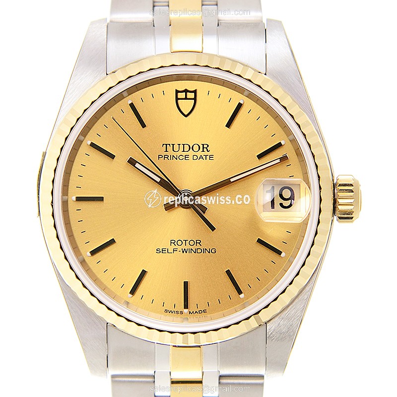 Elegant Tudor Glamour Date Replica, Automatic Movement, Gold Dial & Case Watch