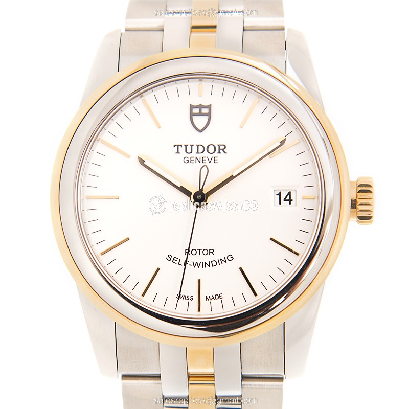 Elegant Tudor Glamour Date Replica in 18kt Gold White Dial, Automatic Movement Watch