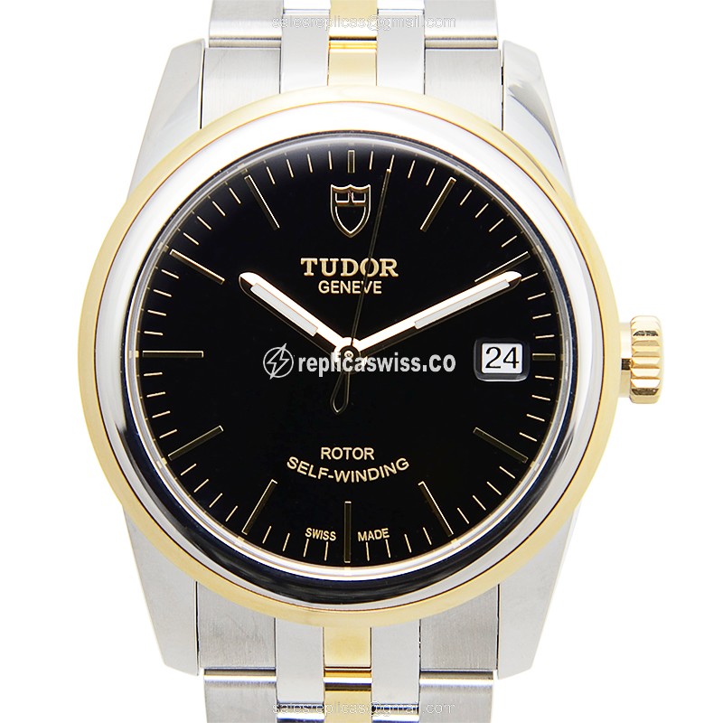 Elegant Tudor Glamour Date Replica in Black Dial 18kt Steel, Automatic Movement Watch