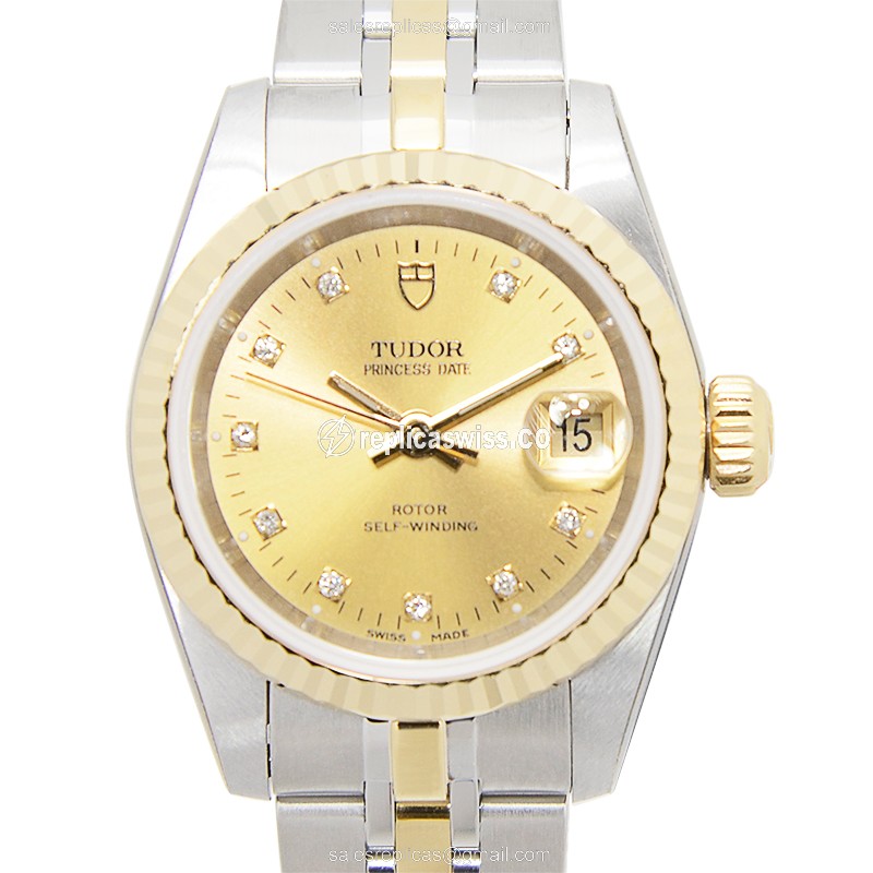 Elegant Tudor Princess Date Replica in 18kt Gold & Steel, Automatic Movement, Exquisite Gold Dial