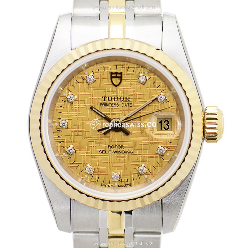 Elegant Tudor Princess Date Replica in 18kt Gold & Steel, Automatic Movement, Polished Gold Dial