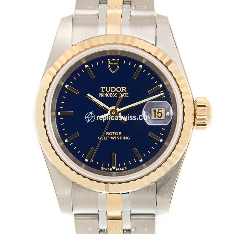 Elegant Tudor Princess Date Replica in Blue Dial, Automatic Movement, 18kt Gold & Steel Case Watch