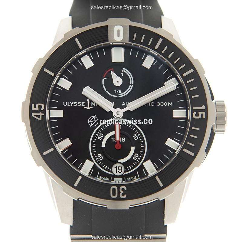 Elegant Ulysse Nardin 1183-170-3/92 Divers Automatic Titanium Replica, Black Dial & Rubber Strap