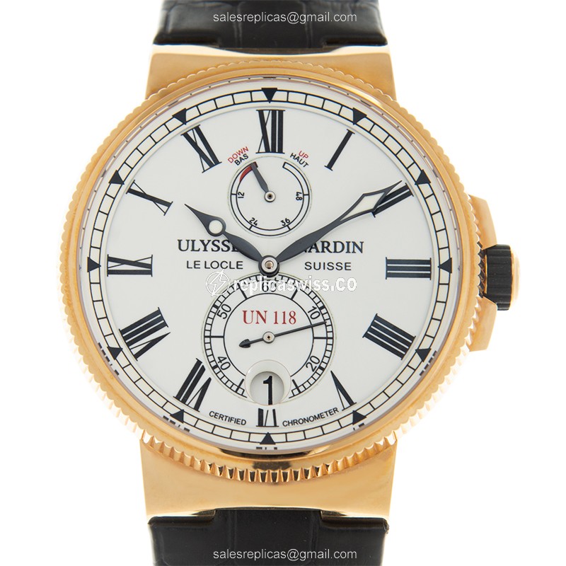 Elegant Ulysse Nardin 1186-122/40 MARINE Replica Watch, Automatic Movement, White Dial & 18kt Gold