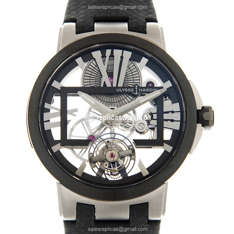 Elegant Ulysse Nardin 1713-139 Executive Manual Wind Titanium Replica, Black Skull Dial, Rubber