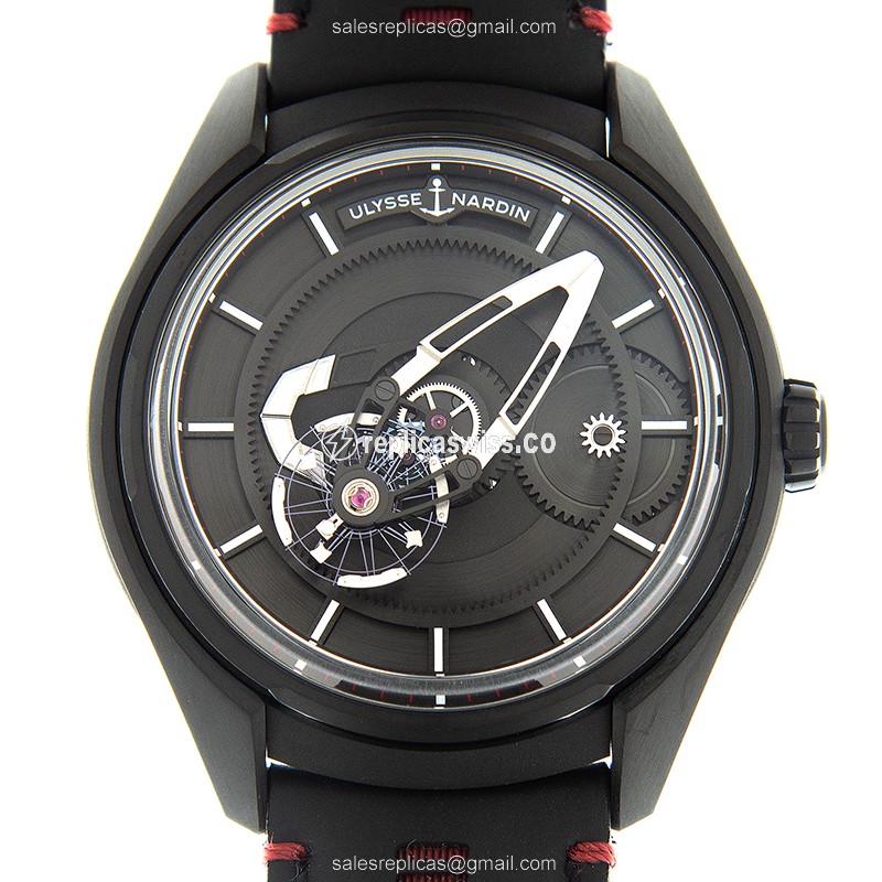Elegant Ulysse Nardin 2303-270.1 Replica Watch with Black Automatic Titanium Dial Leather Strap