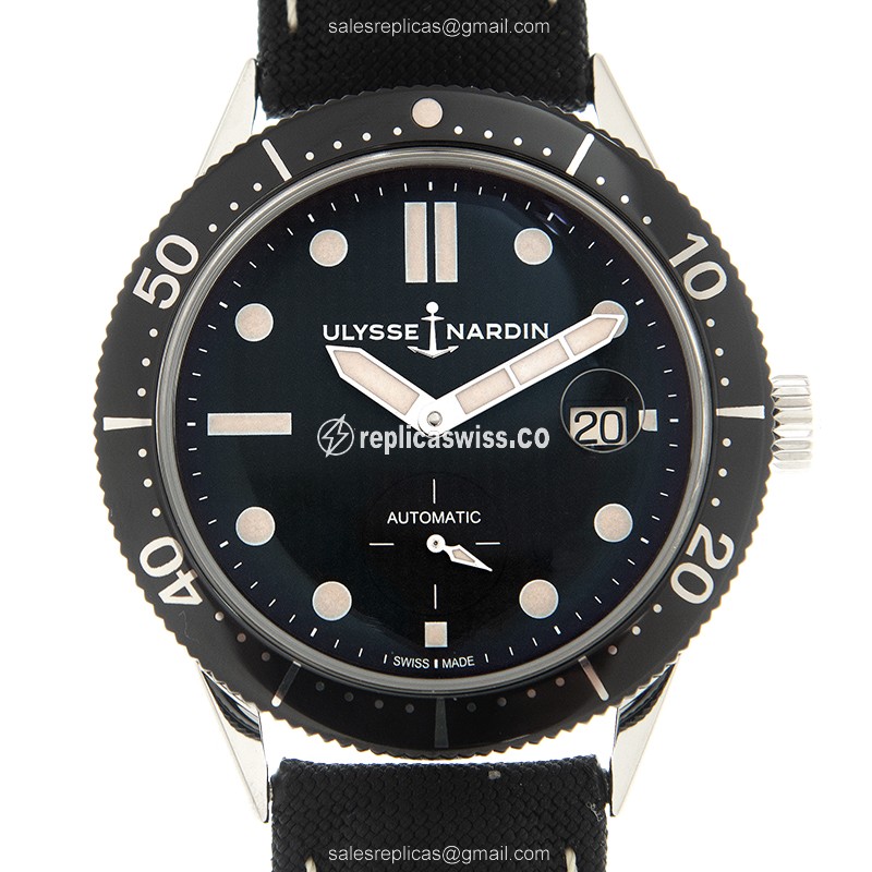 Elegant Ulysse Nardin 3203-950 Divers Replica, Automatic Movement, Black Dial & Canvas Strap Watch