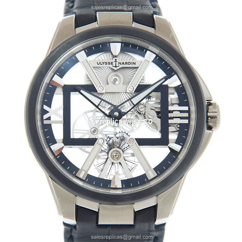 Elegant Ulysse Nardin 3713-260/03 Skeleton X Replica with Manual Wind Movement Transparent Dial