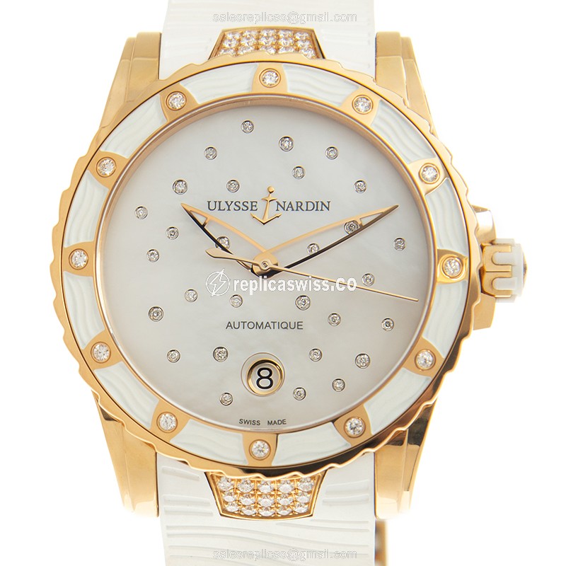 Elegant Ulysse Nardin 8156-180E-3C/20 MARINE Replica in 18kt Gold, Automatic White Dial & Rubber