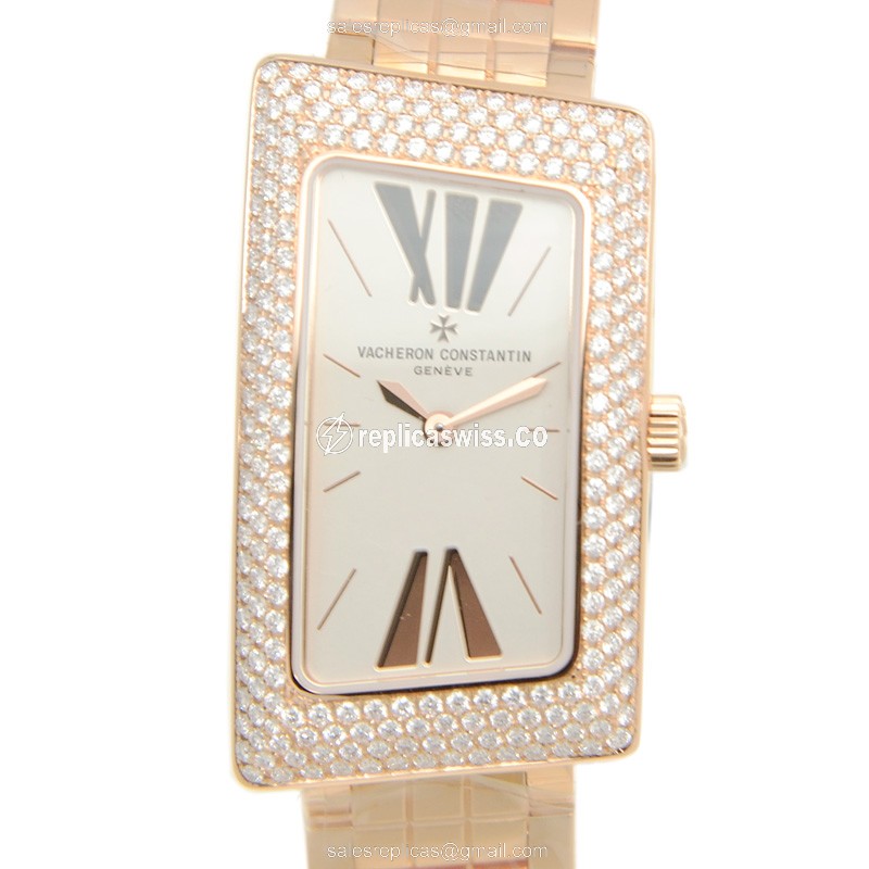 Elegant Vacheron Constantin 25515/U01R-9254 Replica with White Dial, 18kt Gold Case & Quartz
