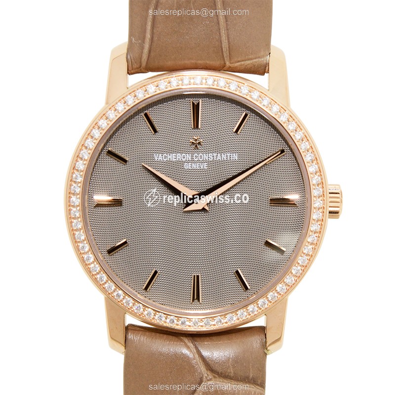 Elegant Vacheron Constantin 25558/000R-9759 Traditionnelle Quartz Replica, 18kt Rose Gold Case