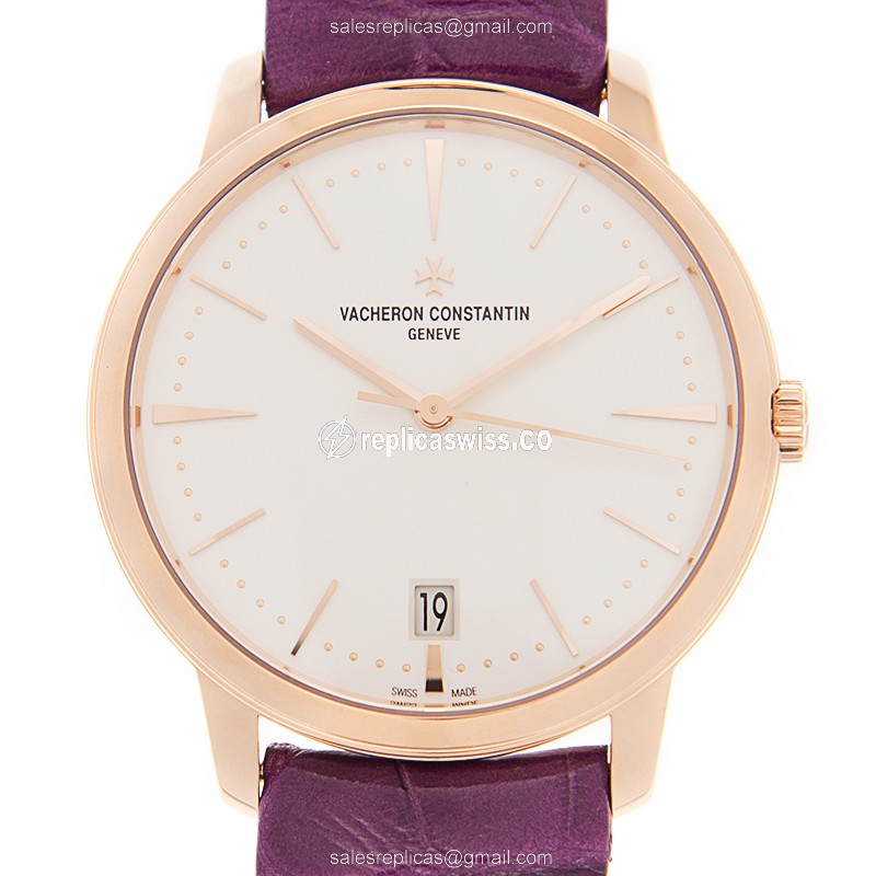 Elegant Vacheron Constantin 4100U/001R-B180 Replica, Automatic Movement, White Dial & 18kt Gold