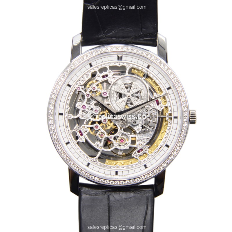 Elegant Vacheron Constantin 43578/000g-9393 TRADITIONNELLE Replica in 18kt White Gold with Sapphire