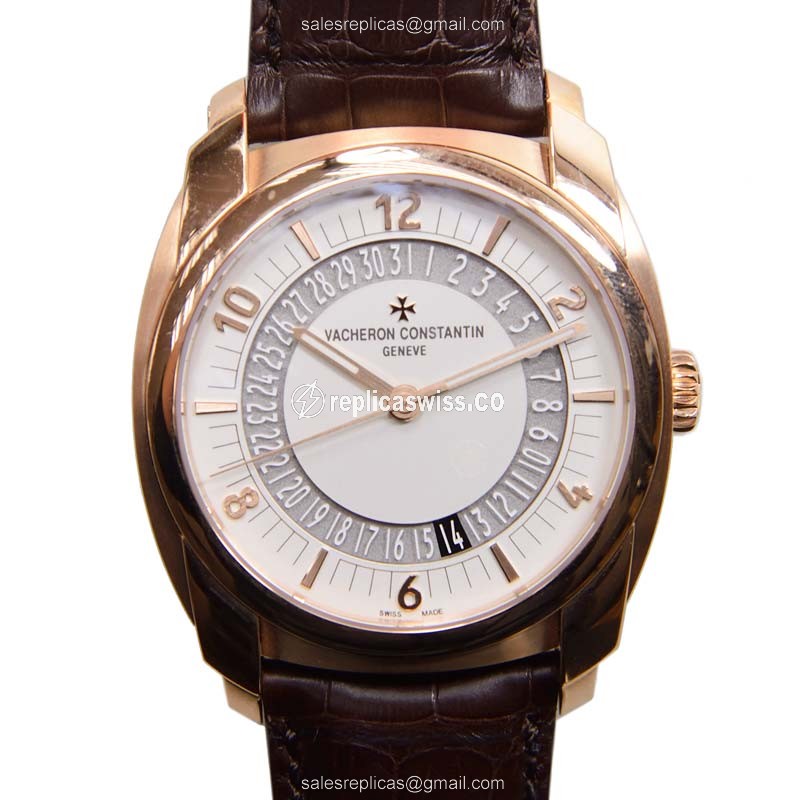 Elegant Vacheron Constantin 86050/000R-I0P29 Replica Watch: Automatic Movement, White Dial, 18kt
