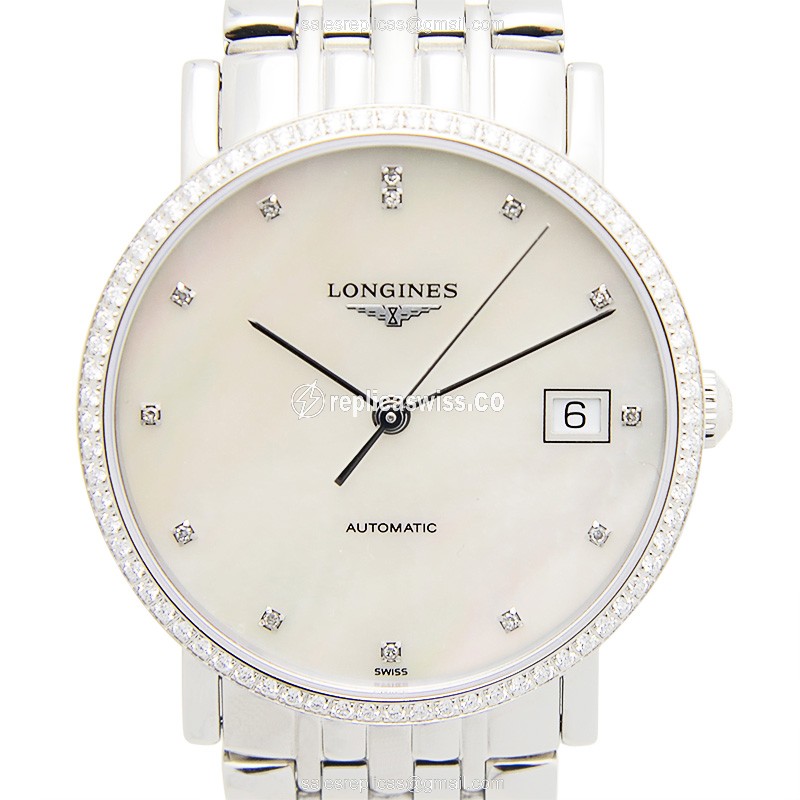Elegant White Dial Automatic Longines L4.809.0.87.6 Replica with Stainless Steel Case Diamond