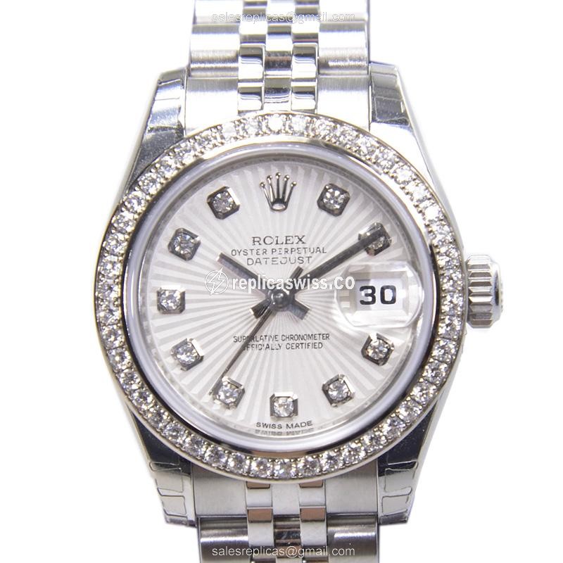 Elegant White Dial Lady Datejust Replica Watch in Steel Case, Automatic Movement Silver Clasp