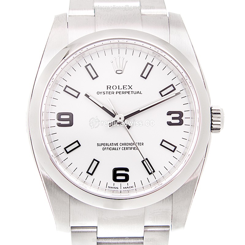 Elegant White Dial Rolex 114200WT OYSTER PERPETUAL Automatic Replica in Stainless Steel Case Watch