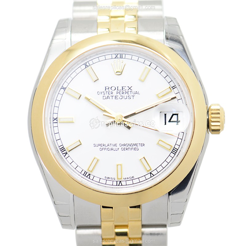 Elegant White Dial Rolex Lady Datejust Replica, Automatic Movement & Gold Strap Watch