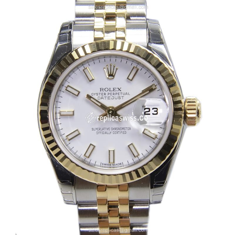 Elegant White Dial Rolex Lady Datejust Replica, Automatic Movement & Silver Strap Watch