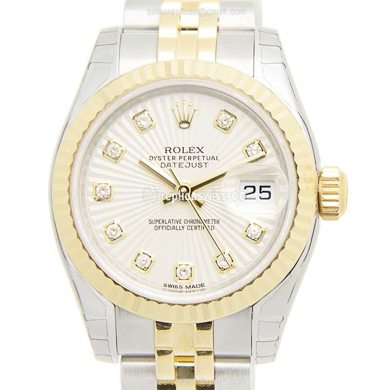 Elegant White Dial Rolex Lady Datejust Replica with Automatic Movement & Silver Clasp Watch