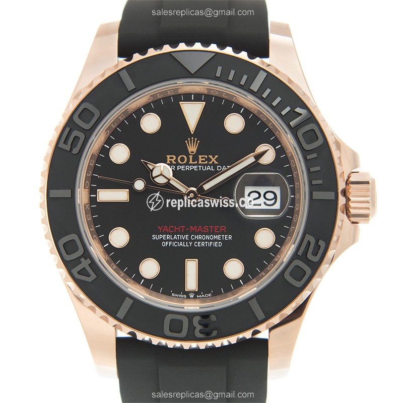 Elegant Yacht Master Replica by Rolex | Automatic Movement | Black Dial & 18kt Gold Watch