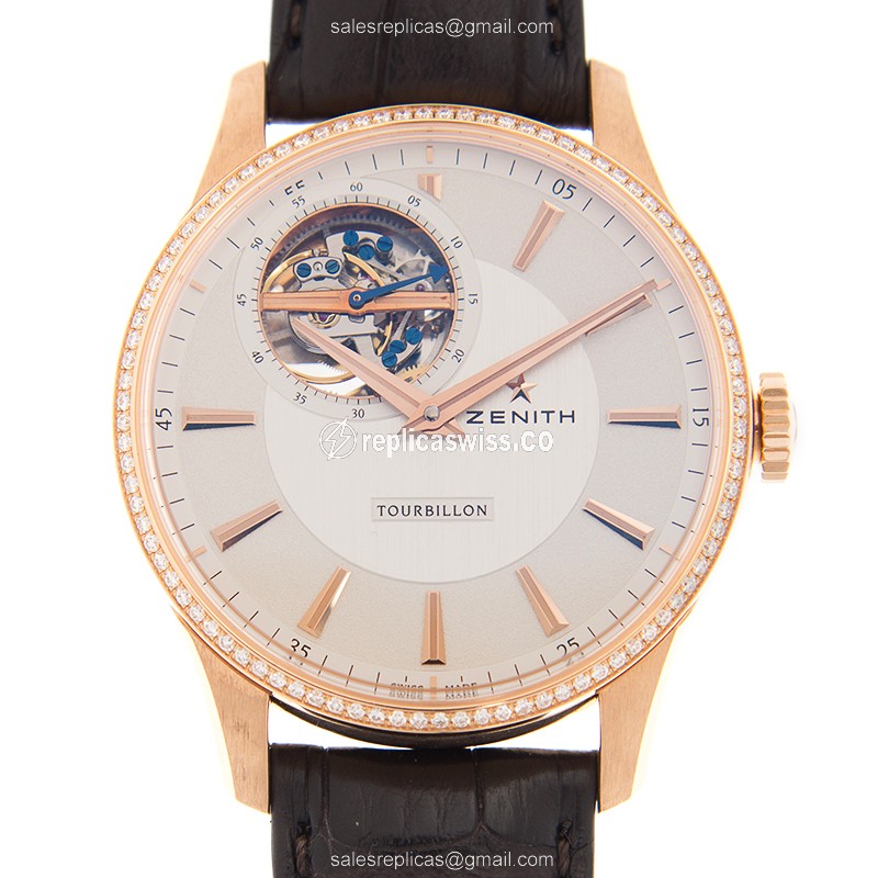 Elegant Zenith Commander Replica Watch | Automatic Movement, 18kt Rose Gold Case & Diamond Accents