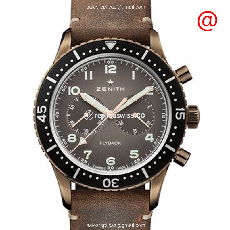 Elegant Zenith PILOTS Replica Watch | Automatic Movement | Brown Leather Strap