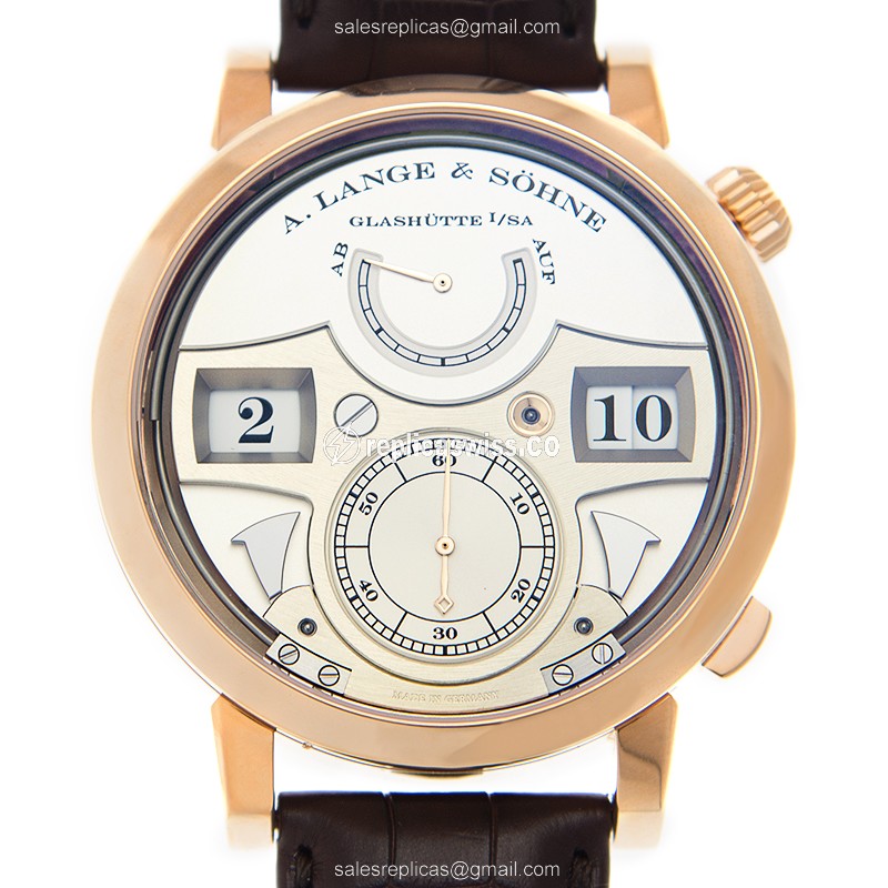 Exquisite A. Lange & Söhne OWL Replica Manual Wind, 18kt Rose Gold Case, Silver Dial & Brown