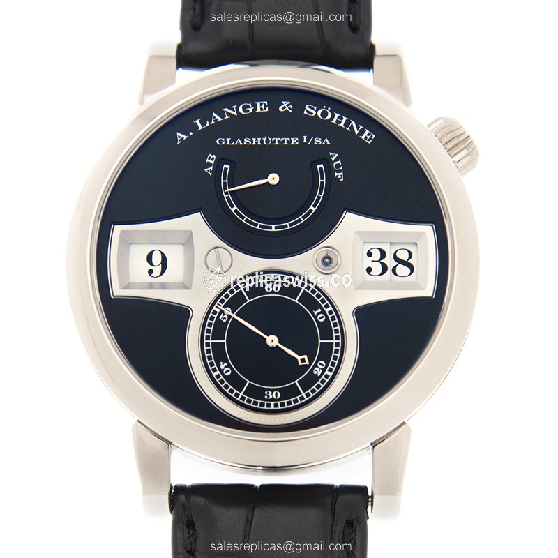 Exquisite A Lange & Sohne 140.029F OWL Replica, Automatic, 18kt White Gold Case, Black Dial &