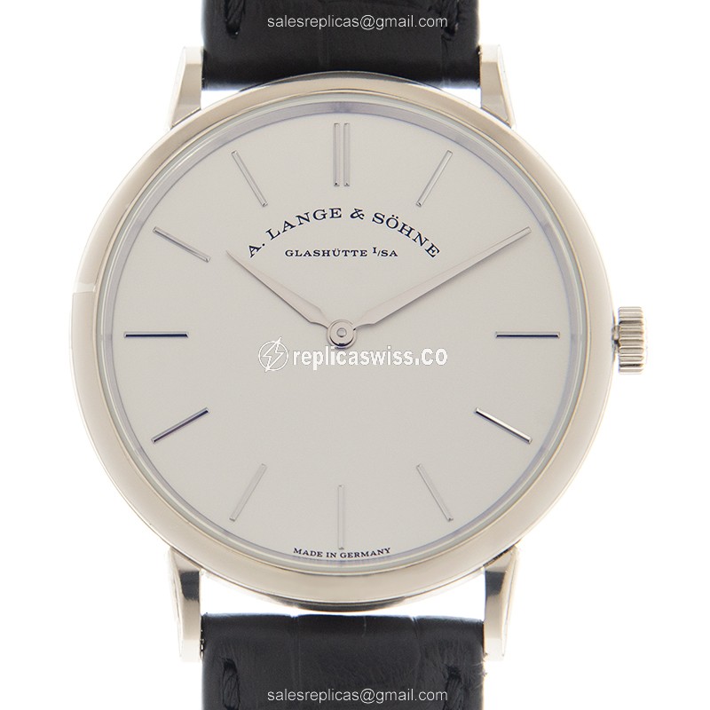 Exquisite A Lange & Sohne Saxonia Manual Wind Replica in 18kt White Gold with White Dial & Black