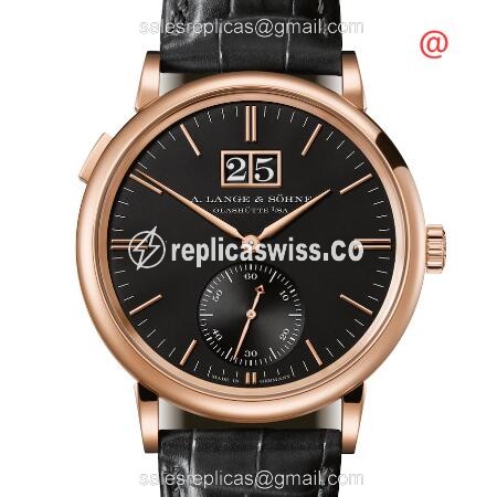 Exquisite A Lange & Sohne SAXONIA Replica in 18kt Rose Gold, Automatic Movement & Black Dial on