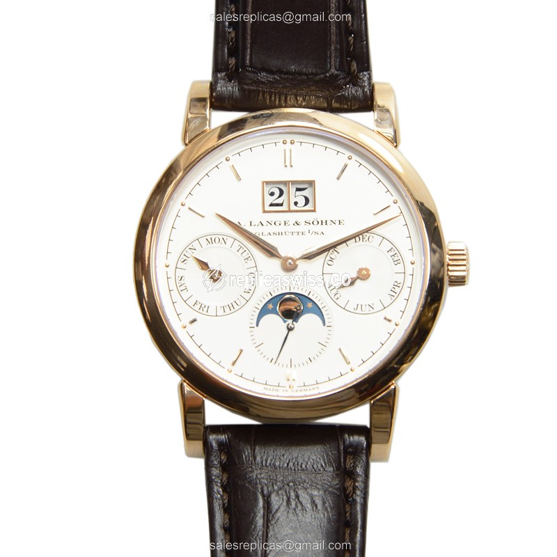 Exquisite A Lange & Sohne Saxonia Replica in 18kt Rose Gold with Automatic Movement White Dial