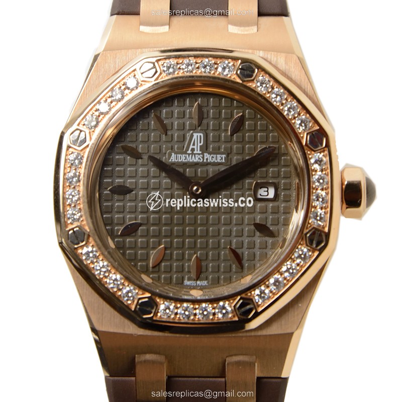 Exquisite Audemars Piguet 67621OR.ZZ.D080CA.01 Royal Oak Replica in 18kt Rose Gold, with Dark Grey