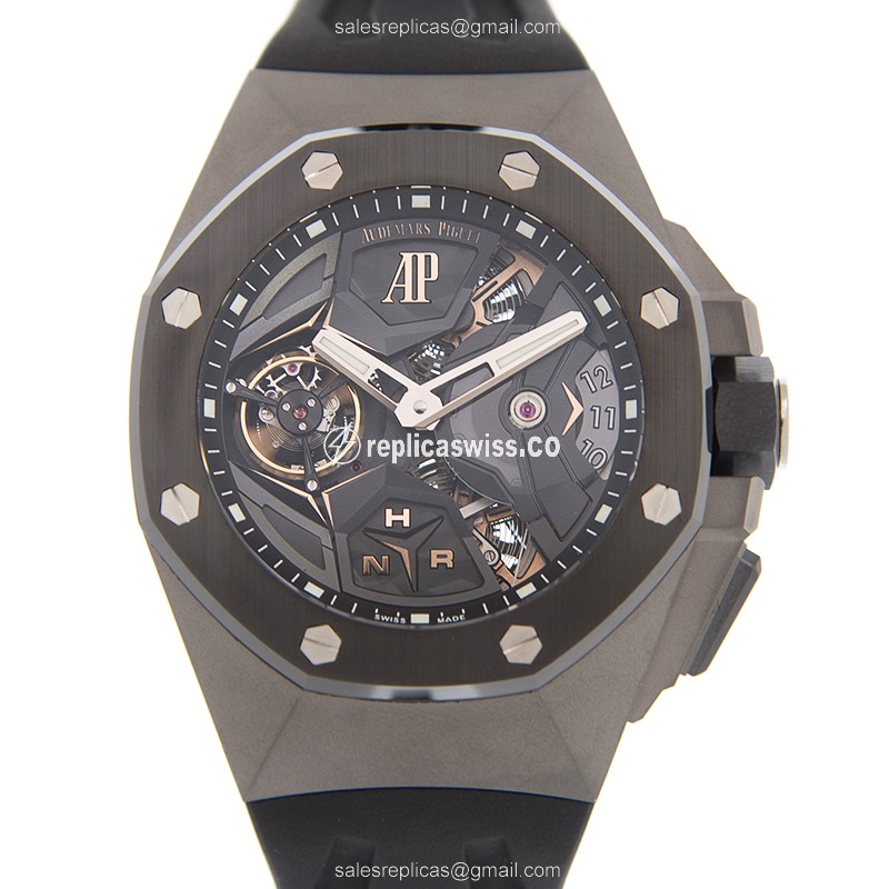 Exquisite Audemars Piguet Royal Oak Concept Manual Wind Replica with Black Ceramic Dial & Rubber