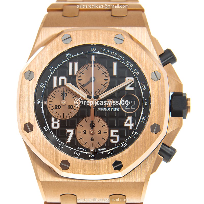 Exquisite Audemars Piguet ROYAL OAK OFFSHORE Replica in 18kt Black Dial Gold Case, Automatic