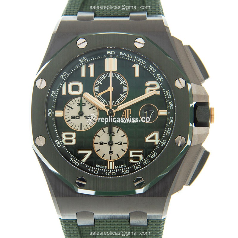 Exquisite Audemars Piguet Royal Oak Offshore Replica in Green Ceramic, Automatic Movement & Rubber