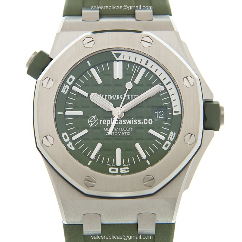 Exquisite Audemars Piguet Royal Oak Offshore Replica with Automatic Movement Green Rubber Strap