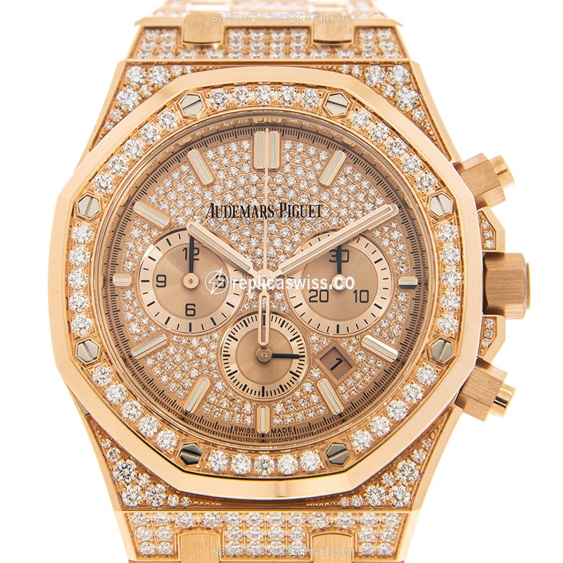 Exquisite Audemars Piguet Royal Oak Replica, Automatic Movement, 18kt Gold Case, Diamond Bezels