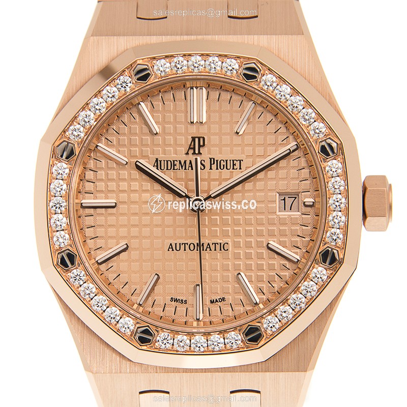 Exquisite Audemars Piguet Royal Oak Replica in 18kt Gold, Automatic Movement, Sparkling Diamond