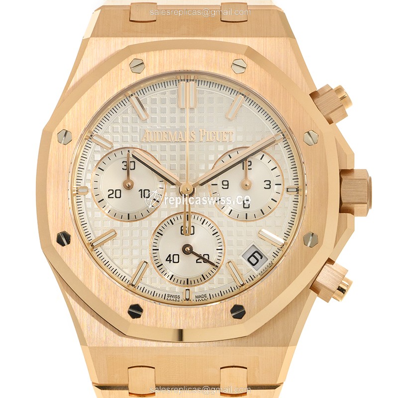Exquisite Audemars Piguet Royal Oak Replica in 18kt Gold, Automatic Movement, White Dial Watch