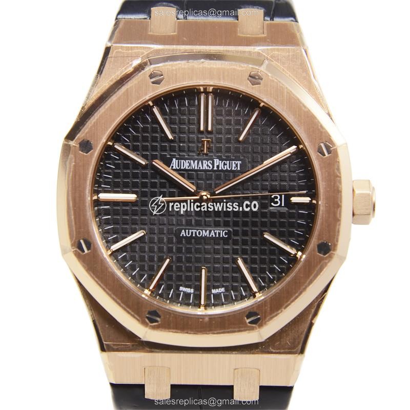 Exquisite Audemars Piguet Royal Oak Replica in 18kt Rose Gold, Automatic Movement & Black Dial