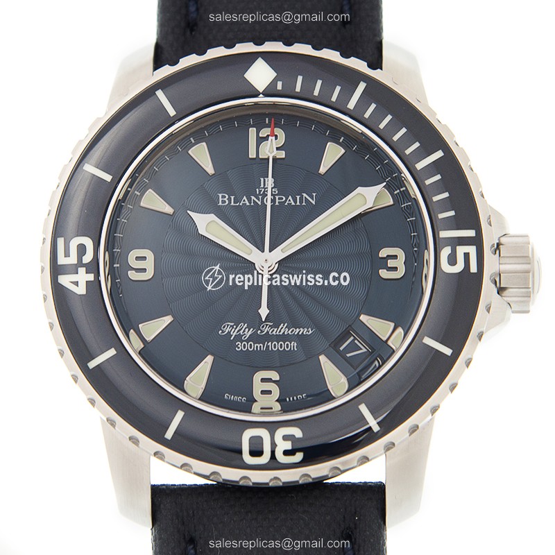 Exquisite Blancpain 5015D-1140-52B Fifty Fathoms Replica, Automatic Movement, Blue Dial, Canvas