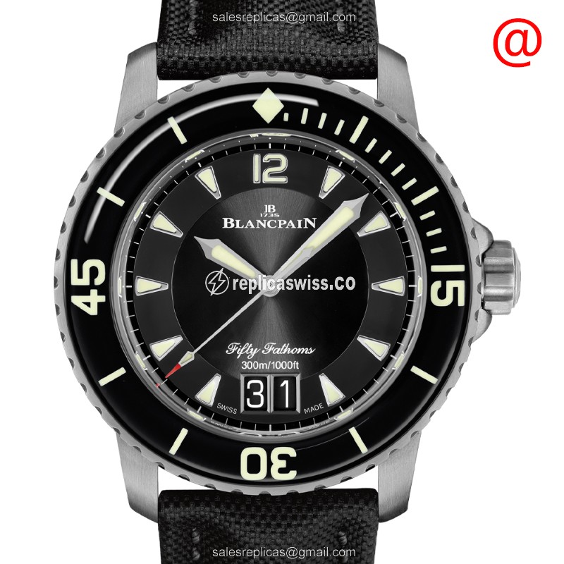 Exquisite Blancpain 5050-12B30-B52A Fifty Fathoms Replica in Black Titanium Crystal Bezel Watch