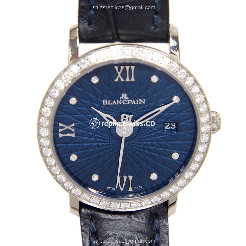 Exquisite Blancpain 6102C-1929-55A Women's Replica with Automatic Movement & Blue Alligator strap